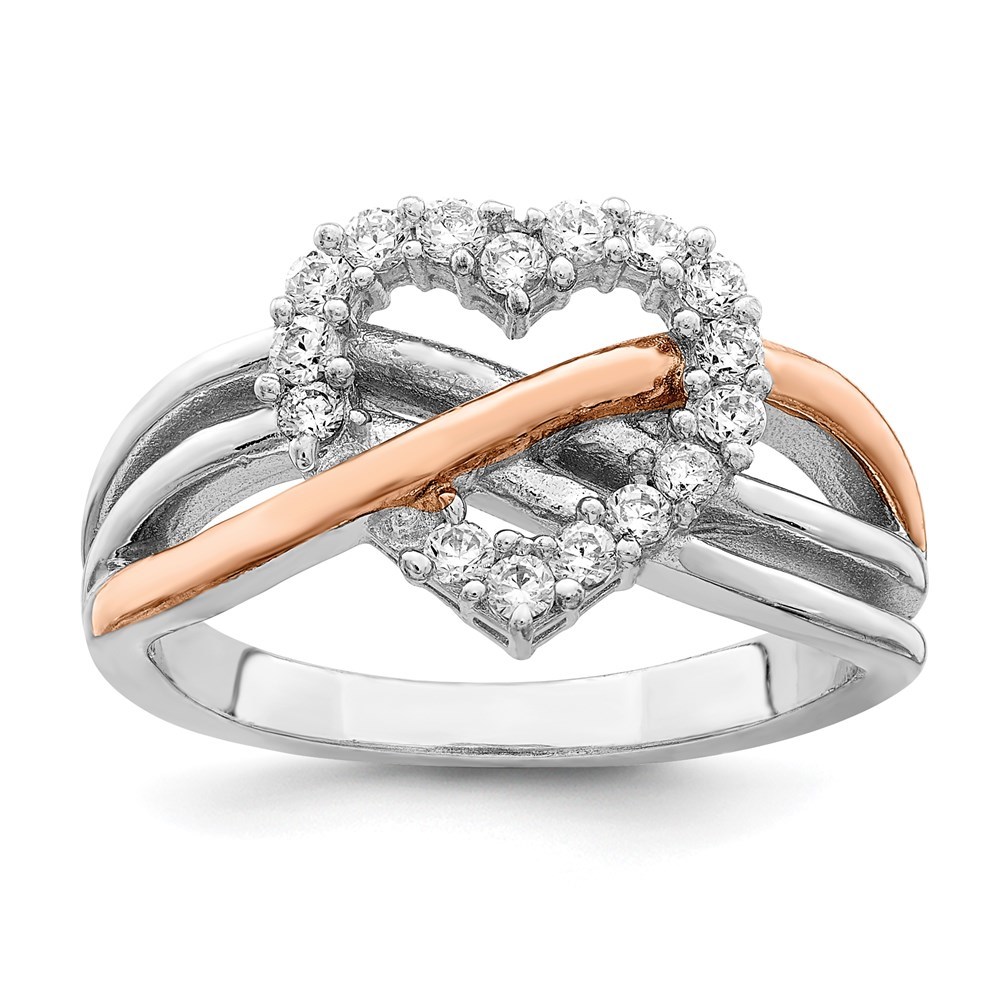 925 Sterling Silver and Vermeil Polished CZ Heart Ring